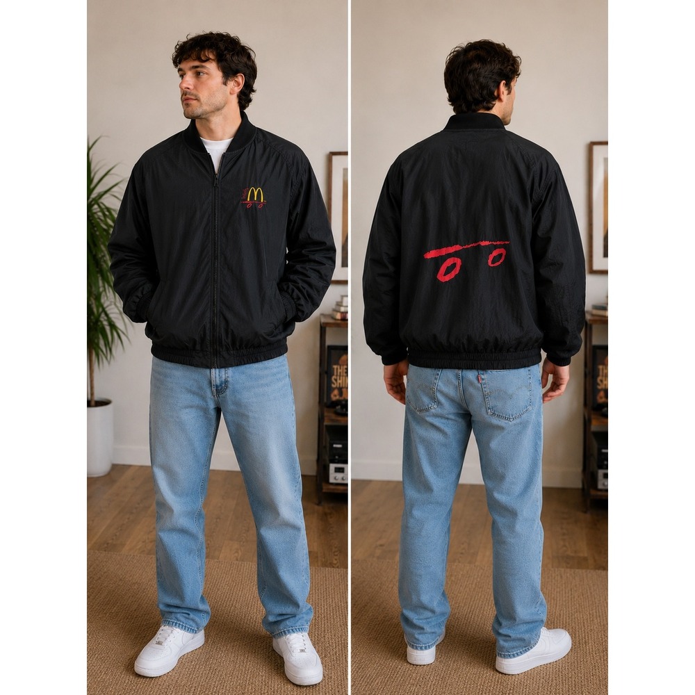 Vintage 90s McDonald's Bomber Jacket Mens‎ Large Black Vintage Nylon Windbreaker